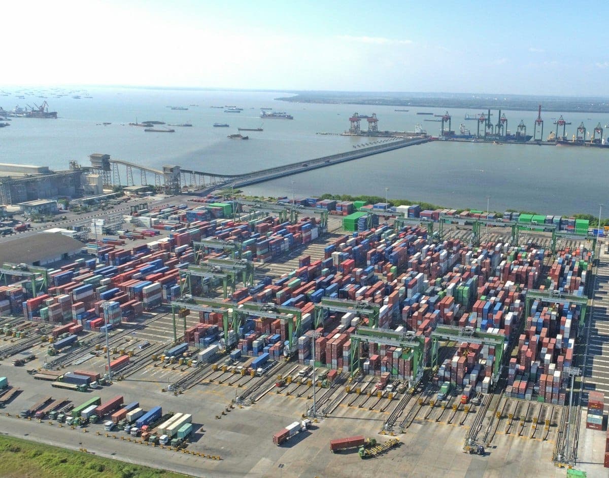 A container terminal in the Port of Rotterdam, from above